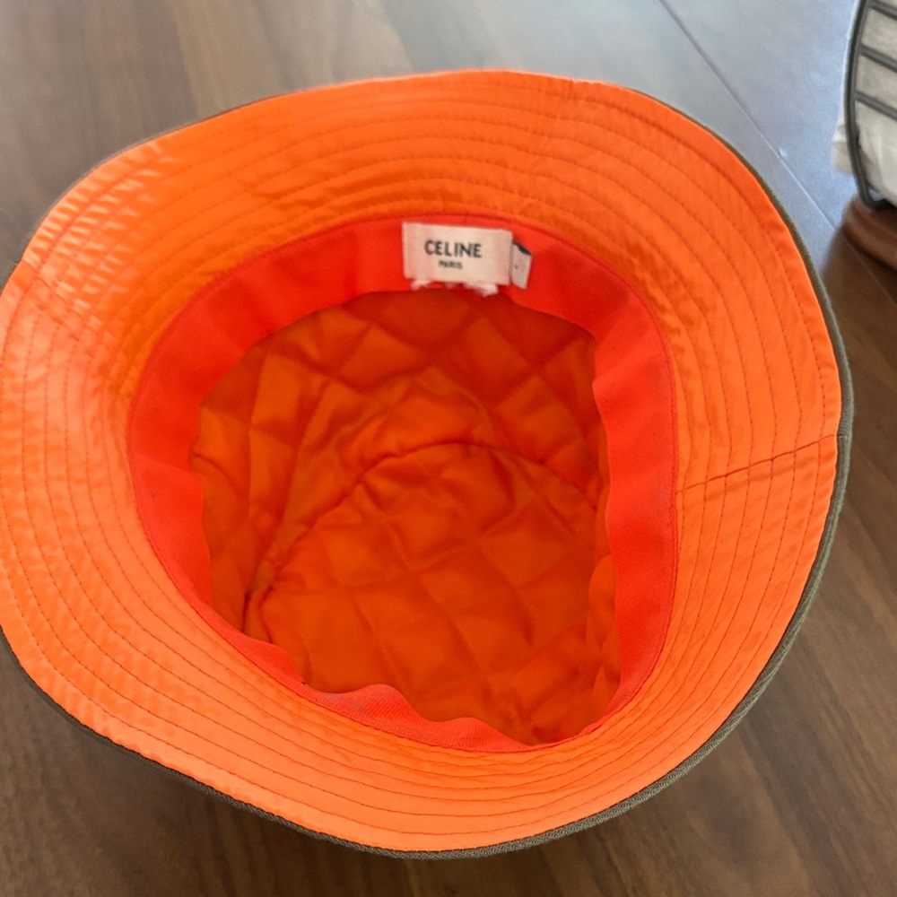 Celine Olive Bucket Hat with Embroidered Logo - Picture 3 of 4